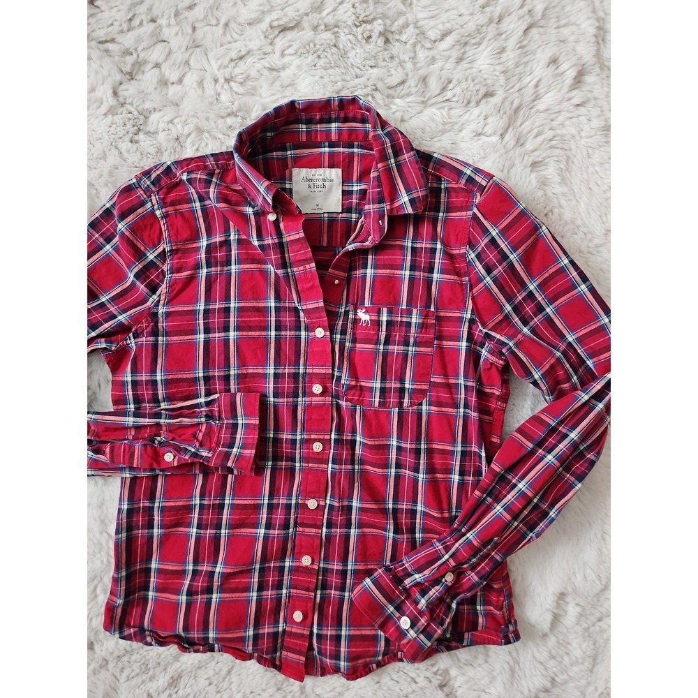 VTG Abercrombie & Fitch Red Plaid Button Up Shirt M Y2K Grunge Preppy Indie